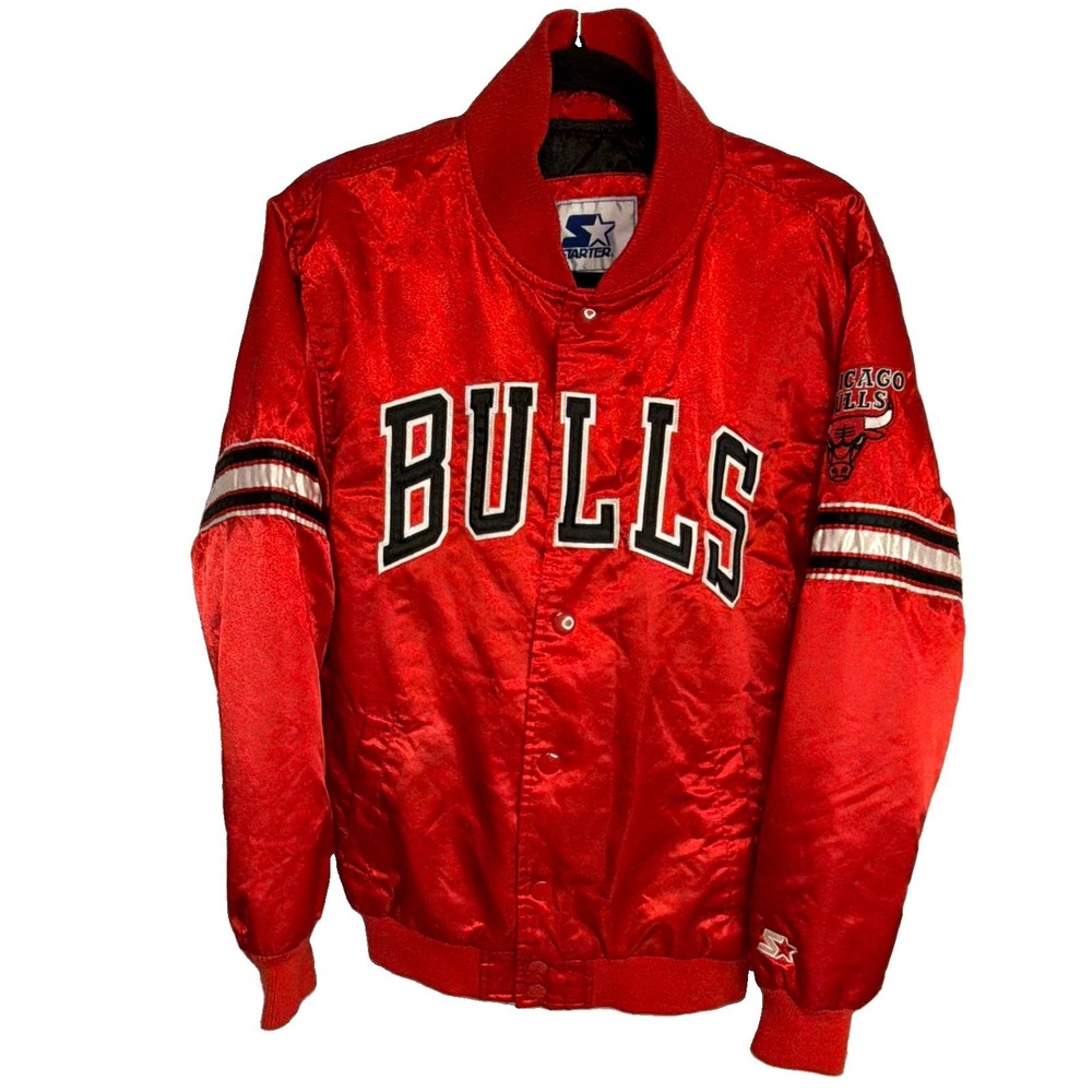 Vintage Starter Chicago Bulls Satin Bomber Button Jacket